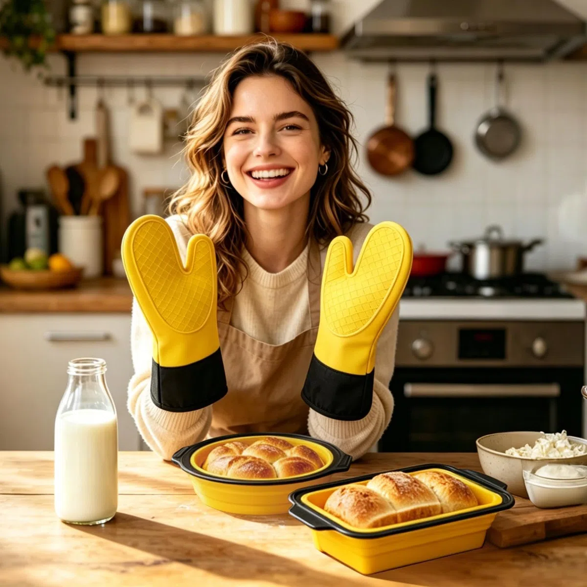 Juego de Moldes de Silicona para Hornear apilable y apto al lavavajillas | con Guante, Rasqueta y Cepillo Set Antiadherente para Hornear Resistente al Lavavajillas, para Magdalenas, Pan, Galletas