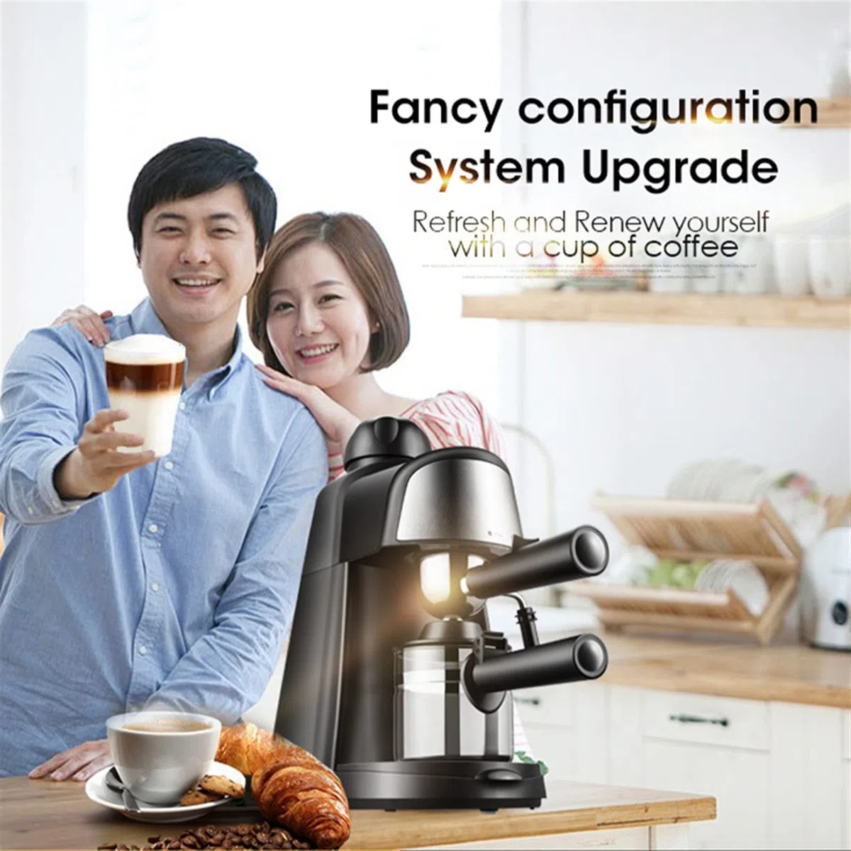 DieffematicKF Cafetera Cafetera casera pequeña máquina automática de café Espresso vaporizador de Leche Integrado con cafeteras