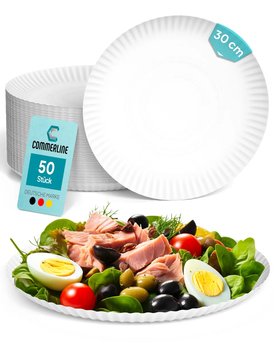 Commerline 200 Unidades Platos Redondos de Papel de 38 cm de Diámetro | Platos Desechables para Tartas, Fiestas y Aperitivos | Vajilla Desechable para Comida