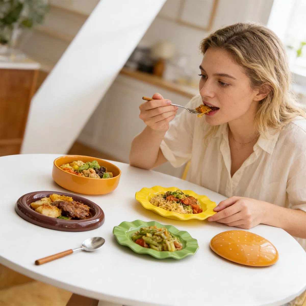 Platos para Hamburguesa Cuencos Cerámicos Apilables Divertidos | Lindos Juegos Platos para Servir Comida Aperitivos Postre Comidas Hogar Cocina Restaurante Camping Barbacoa Vacaciones