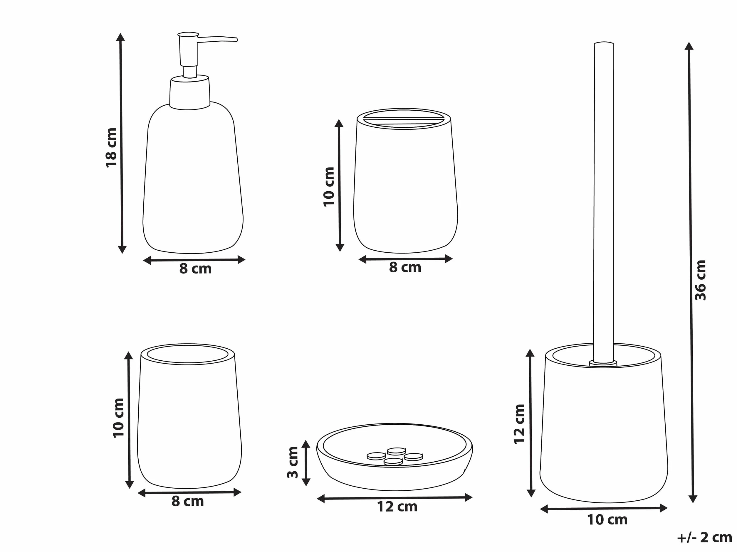 Conjunto de 5 Accesorios de baño jabonera dispensador de jabón escobilla de Inodoro Vaso Soporte para cepillos de Dientes Beige Pozuzo