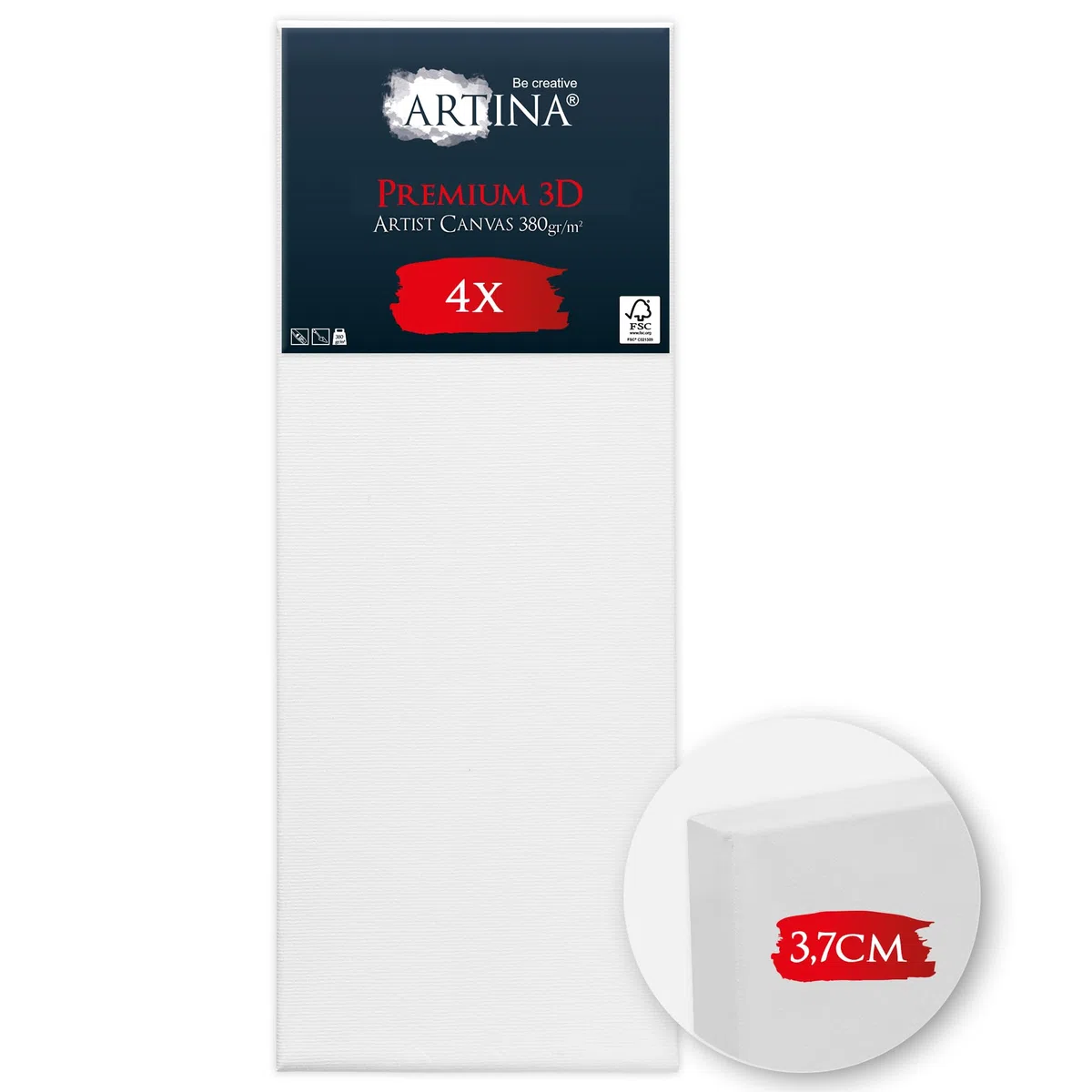 Artina Set de 4 Lienzos grandes para Pintar FSC® Canvas con Bastidores Tela | 50x150cm blanco 100% algodón tela preestirado estables Lienzo Grande Madera bastidor cuña óleo acrílico 3D Premium