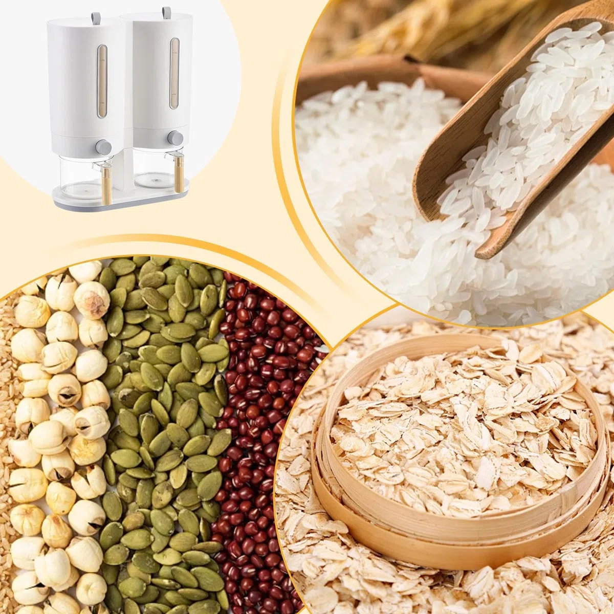Dispensador de Granos Almacenamiento de Cereales Multigrano 5 kg con Tapa | Dispensador Arroz Doble Cubo Encimera Almacenamiento sellado de avena para cocina, encim