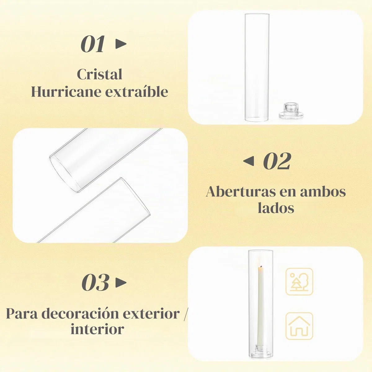 Hewory Portavelas de vidrio Hurricane – juego de 6 portavelas para velas cónicas, decoración moderna para mesa de boda, decoración de mesa navideña