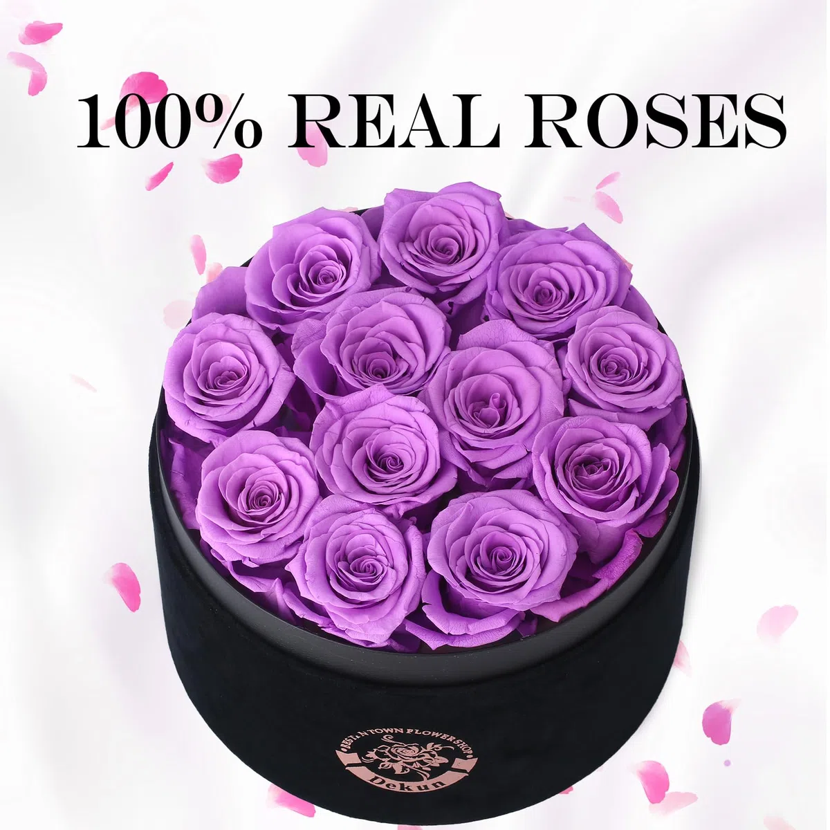 Flores eternas 12 Rosas Eternas Estabilizadas, Regalos para mamá, Regalos para Esposa, Regalos para Novia, San valentín, Regalos de cumpleaños, (Morado)
