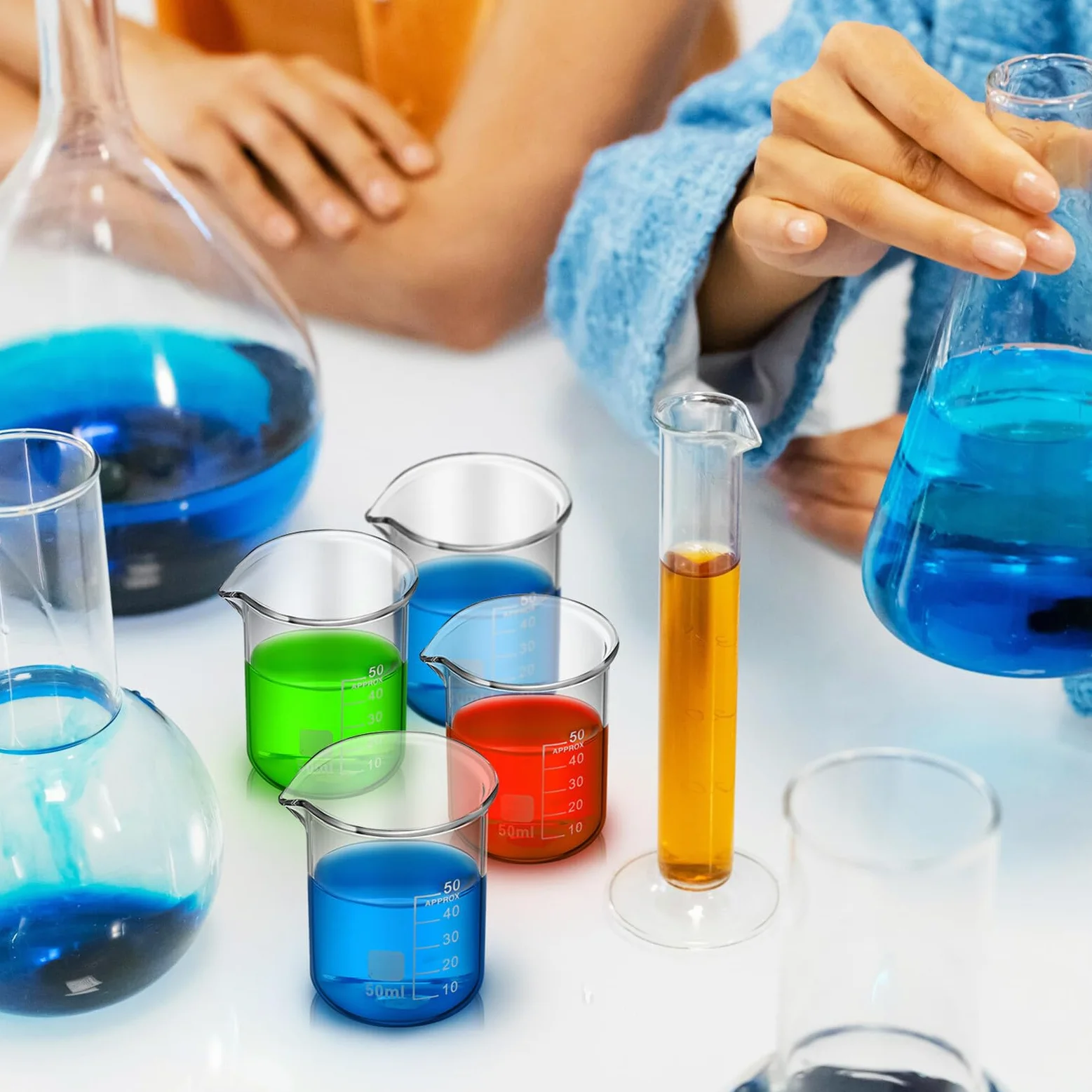 Vasos de Precipitados de Vidrio Graduados 50 Ml sin Asa Pack de 20 Unidades Material de Laboratorio Resistente al Calor Boquilla para Experimentos Científicos y Medición Precisa