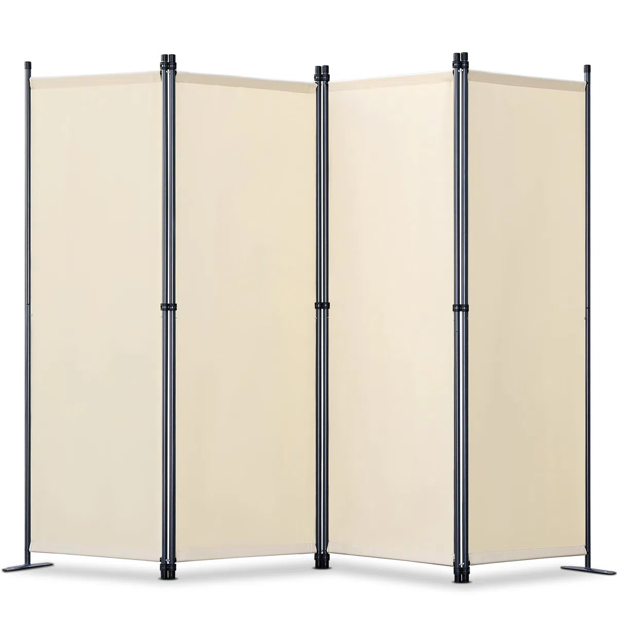Biombo Separador de 4 Paneles, Decoración Elegante, Separador de Ambientes Plegable, Divisor de Habitaciones, 224X162 cm Beige