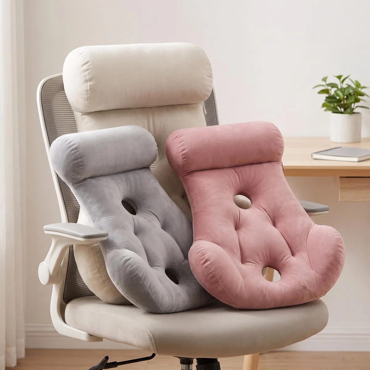 Almohada Ergonómica Algodón para Silla Oficina – para Aliviar el Dolor Espalda, Gris Luna