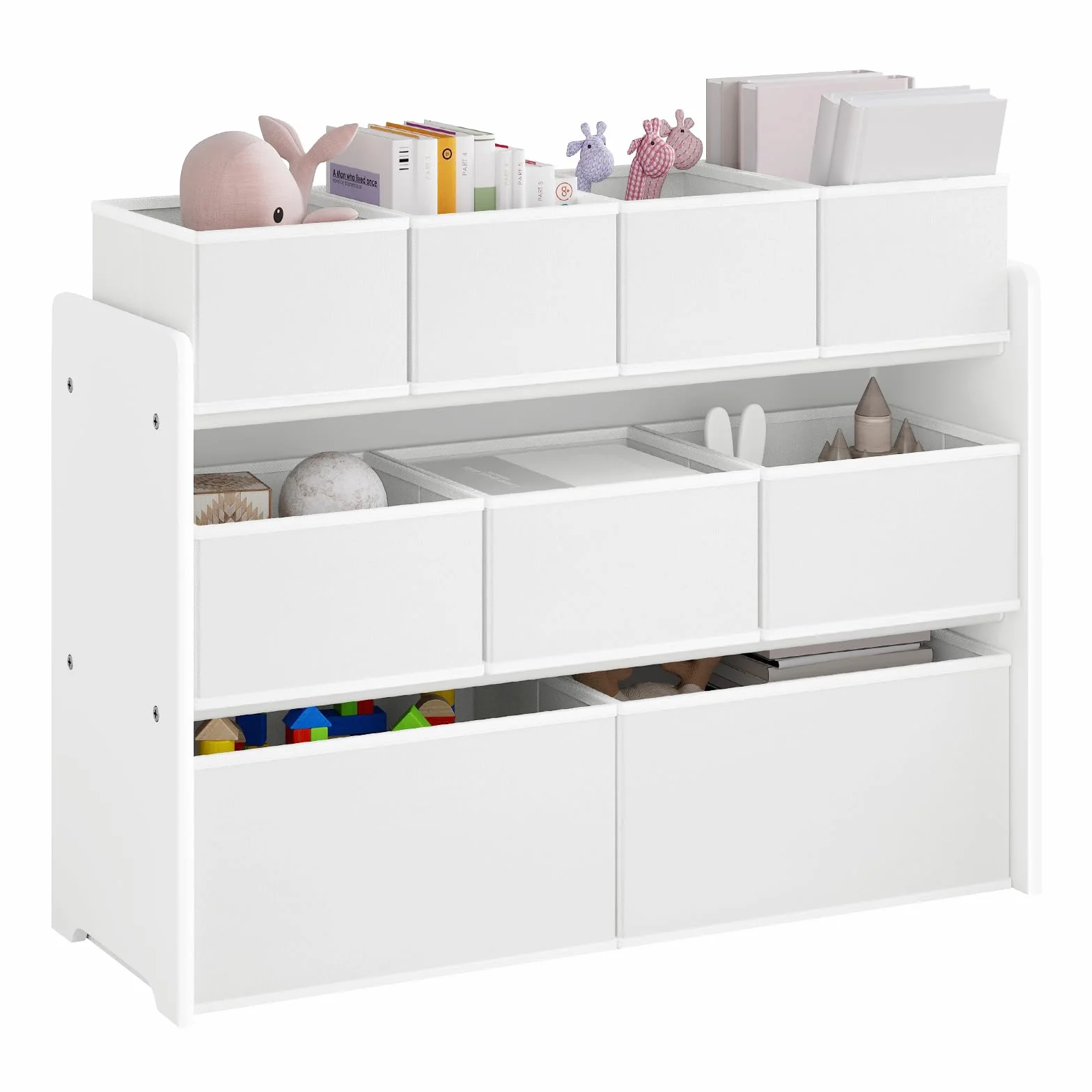 Lestarain Organizador de Juguetes para Niños, Estanteria Infantil de Almacenaje de 9 Cajas, Mueble Infantil de 3 Niveles, Estantería para Habitación, Sala de Juegos y Guardería, Blanco, 92x60x30 cm