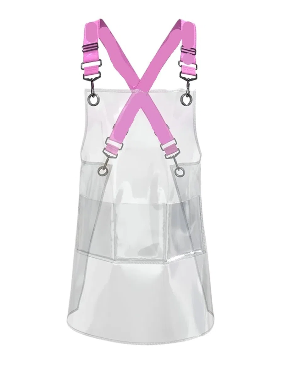 Delantal De Cocina Delantales de Chef Transparentes con 3 Bolsillos, Impermeables, for Cocina, peluquería, salón de uñas, Delantal Uniforme for Hombre y Mujer(Pink,60cm)