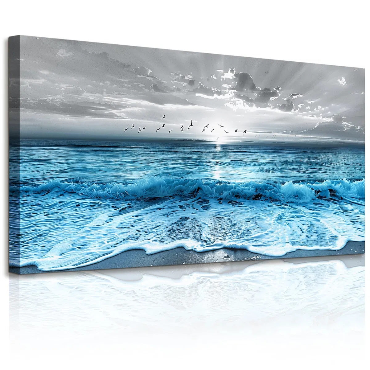JHHUAMO Cuadros Decorativos Natural Mar para Salon Dormitorio 59x119 cm | Motivo Amanecer Marino con Olas, Motivo Exquisito, Impresión Alta Definición, Colgado Sencillo, Uso Polivalente