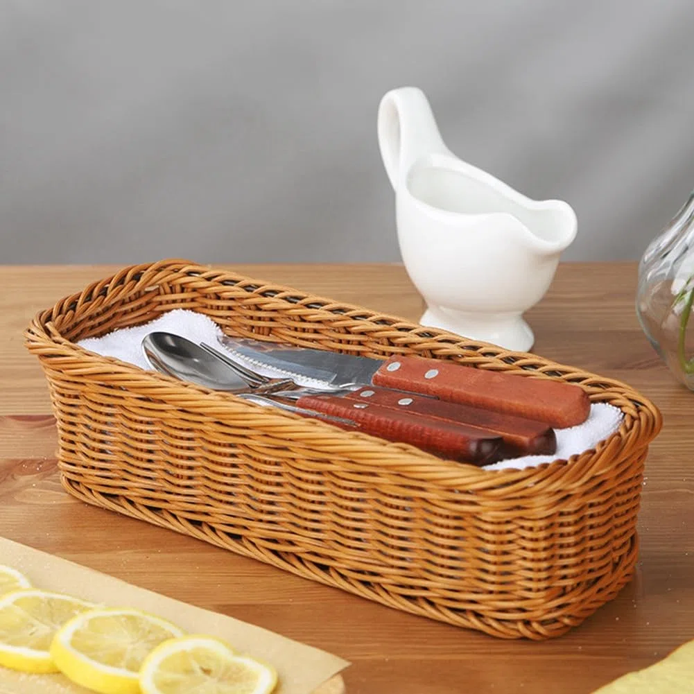 10 cestas de almacenamiento para cubiertos de escritorio, cesta tejida para almacenamiento de vajilla, restaurante, vajilla
