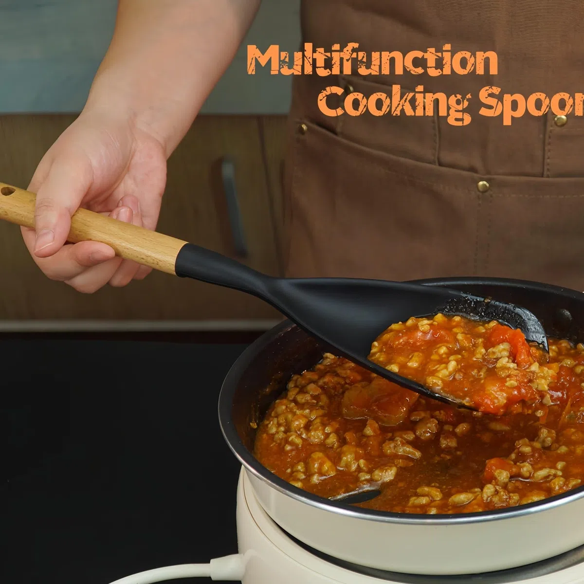 Juego de utensilios de cocina de silicona grande de 25 piezas con soporte, juego de utensilios de cocina sin BPA con mango de madera, espátulas de silicona resistentes al calor con espátula para