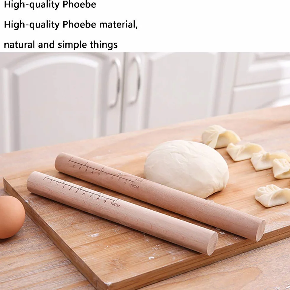 Rodillo de madera de haya,Rodillo macizo, Rodillo de amasar de madera premium for hornear, pizza y masa - 9,8 pulgadas