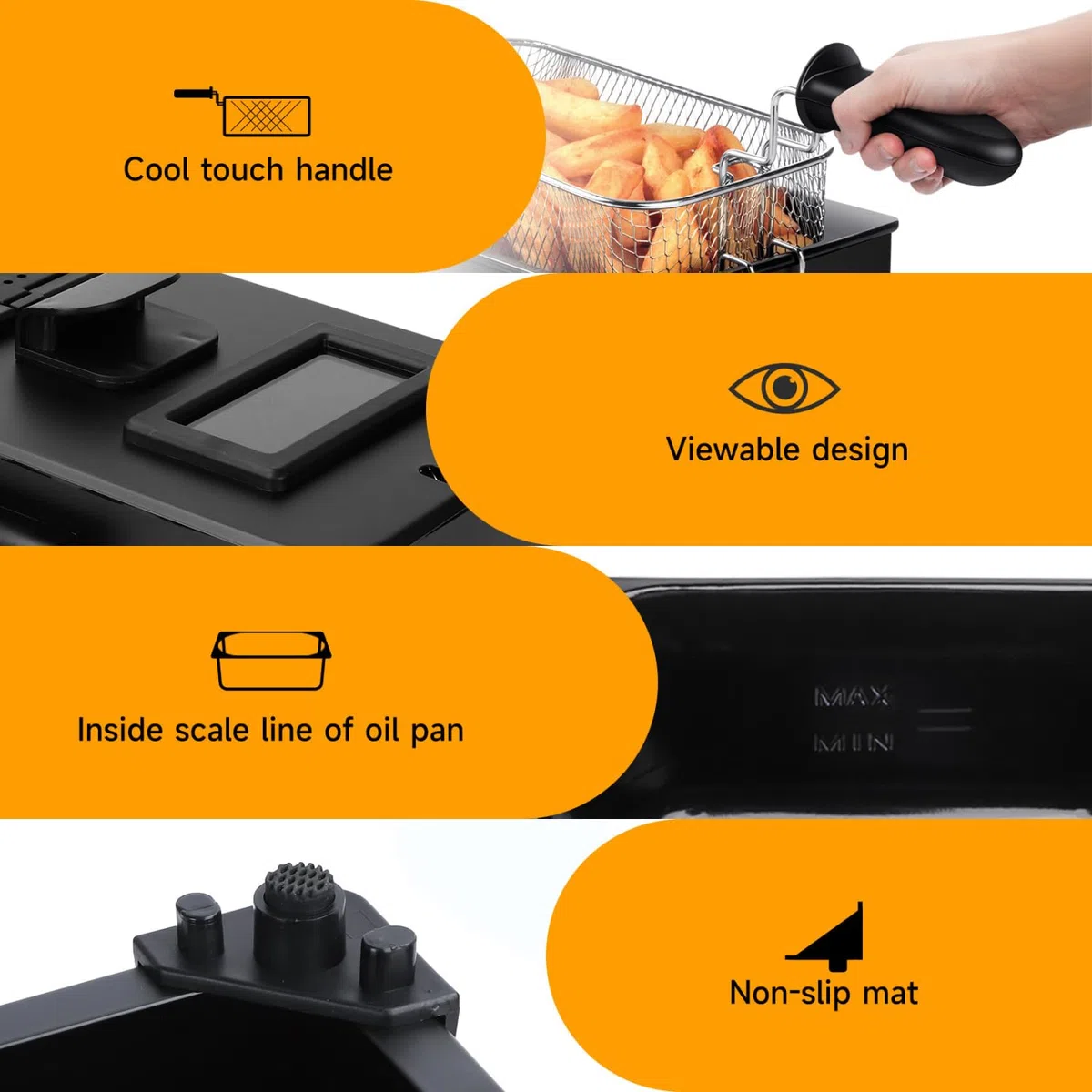 Aigostar Freidora de 3 litros, Acero inoxidable tipo 304 | 2200 watios de potencia, tapa con ventana de visualización, recipiente totalmente extraíble para vaciado de aceite
