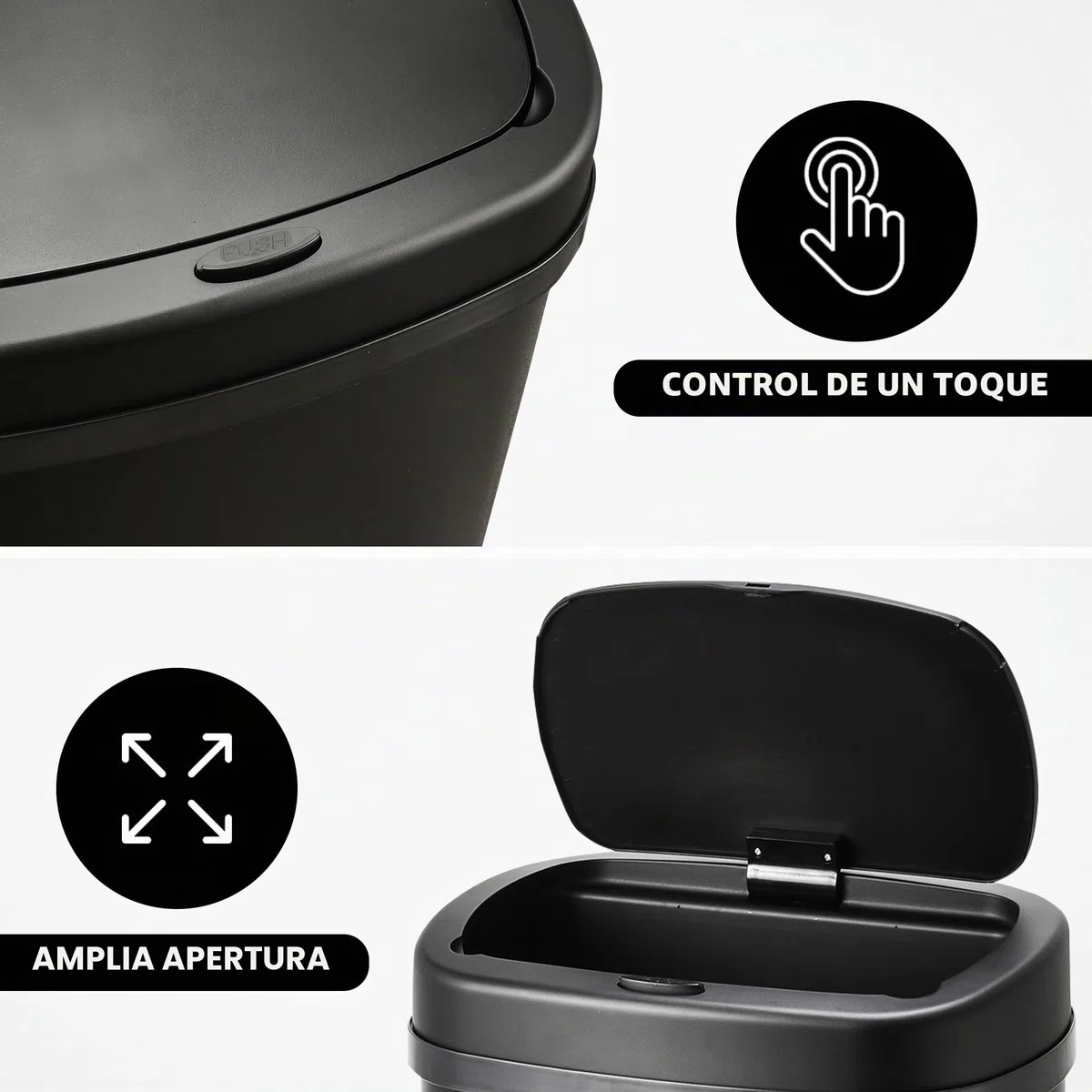 Bayt Cubo De Basura De Cocina De 60 L En Negro Con Tapa Táctil - Cubo Grande Para Residuos Y Basura Para Reciclaje | Cubo De Basura Rectangular Con Sellado Antiolor Para Dormitorio, Baño Y Oficina