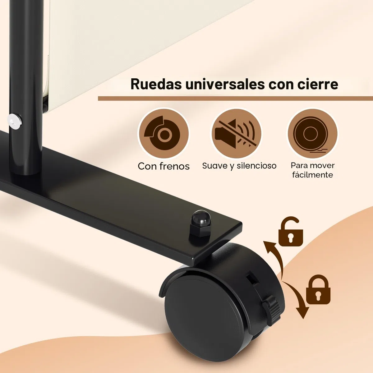 Ikodm Biombo para exterior con ruedas, 3 piezas, 263 x 181 cm, resistente a la intemperie, para exterior y oficina, color beige