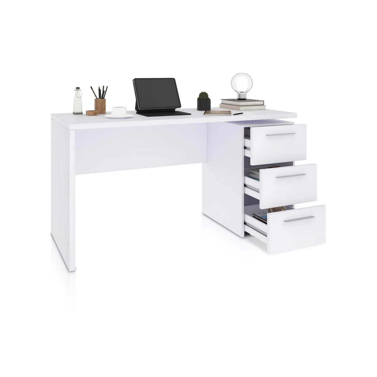 duehome | Mesa de Despacho 3 Cajones, Escritorio, Modelo Sasha, Acabado en Color Blanco Artik, Medidas: 138 (Ancho) x 60 cm (Fondo) x 74 (Alto)