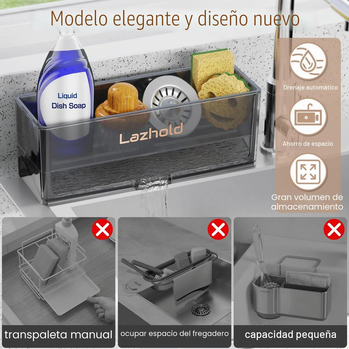 Organizador de Fregadero Cocina de Esponja con Estante Extraíble y Gran Capacidad, Organizador de Fregadero para Baño Cocina Fregadero (Negro)