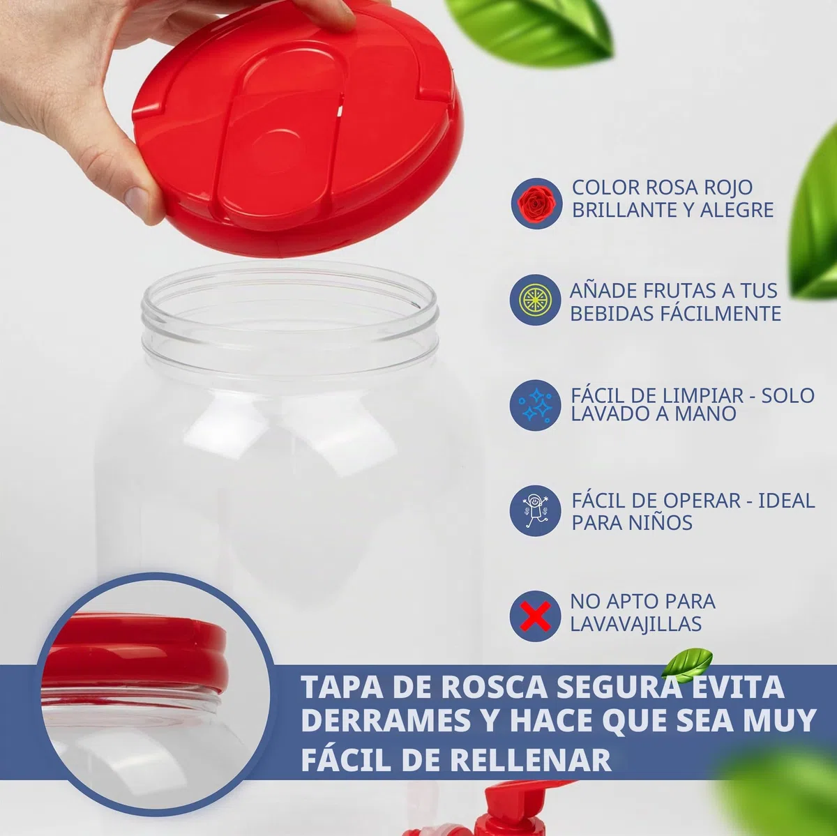 HEFTMAN Plástico Dispensador de Bebidas con Grifo - 3 Litros Paquete de 2 Dispensador de Agua Nevera Fría, Asa, Tapa de Rosca, Botella con Grifo Dispensador es Cócteles, Bebidas (Rojo)