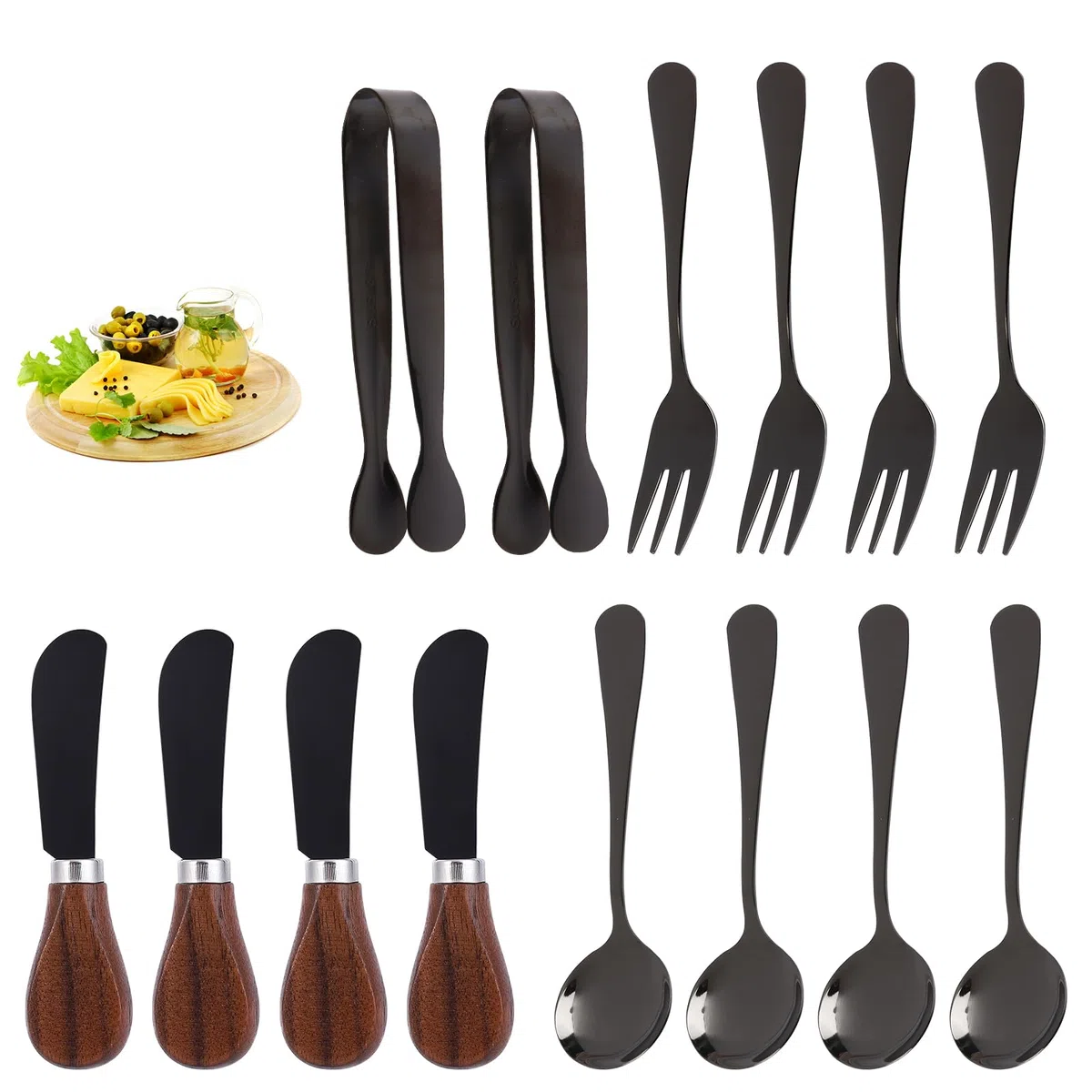 Accesorios de embutidos (14 piezas), esparcidores de queso para tabla de charcutería, mini cucharas de servir, tenedores y mini pinzas para servir, utensilios de charcutería para mantequilla, queso y