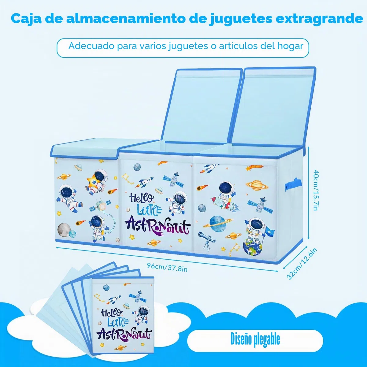 decalsweet Caja de Juguete Extra Grande con Tapa Abatible, Caja Almacenaje Oxford Plegable con Asa para Niños Niñas, Baúl Juguetes y Almacenamiento Impermeable Resistente, 96×32×40(Planeta Astronauta)