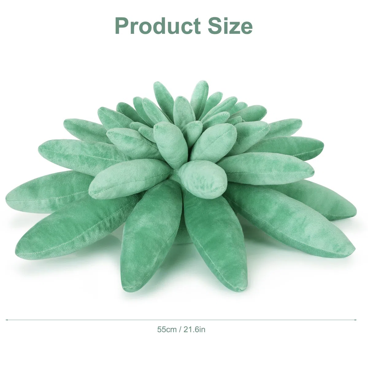 OtGalk Almohadas de suculentas, almohada decorativa de felpa cosida a mano, cojín de felpa 3D, almohada con forma de plantas, para dormitorio y decoración del hogar, 55 cm