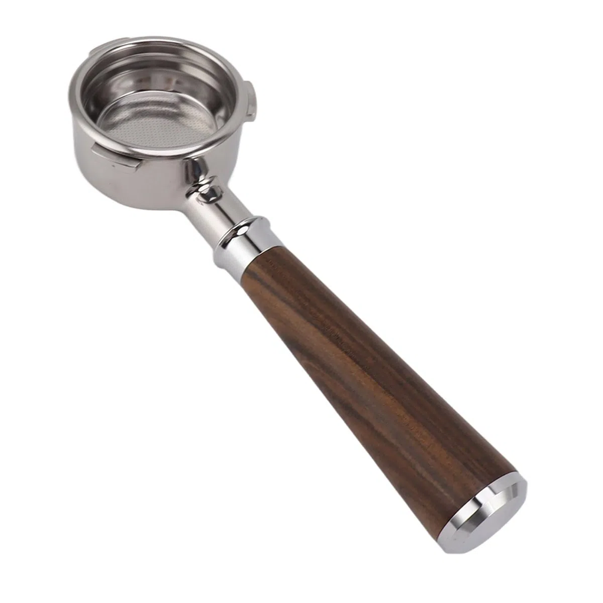 Portafiltro de café sin Fondo de 58 Mm, Portafiltro de Cesta de Filtro de Taza, Portafiltro de café de Acero Inoxidable de 3 Orejas Mango de Madera Maciza para Barsetto Piezas de e