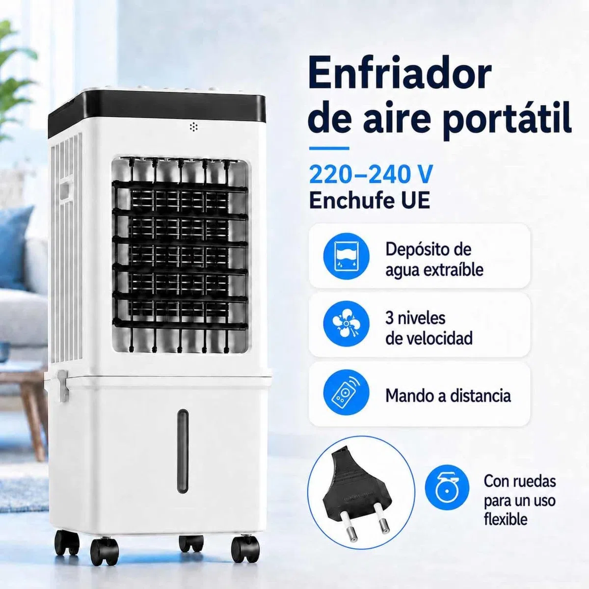 Aire Acondicionado PortáTil Sin Tubo Exterior Con HumidificacióN 36–45 DB DepóSito De Agua De MáS De 10 L Enfriador De Aire Con Temporizador De 8 Horas Para El Dormitorio