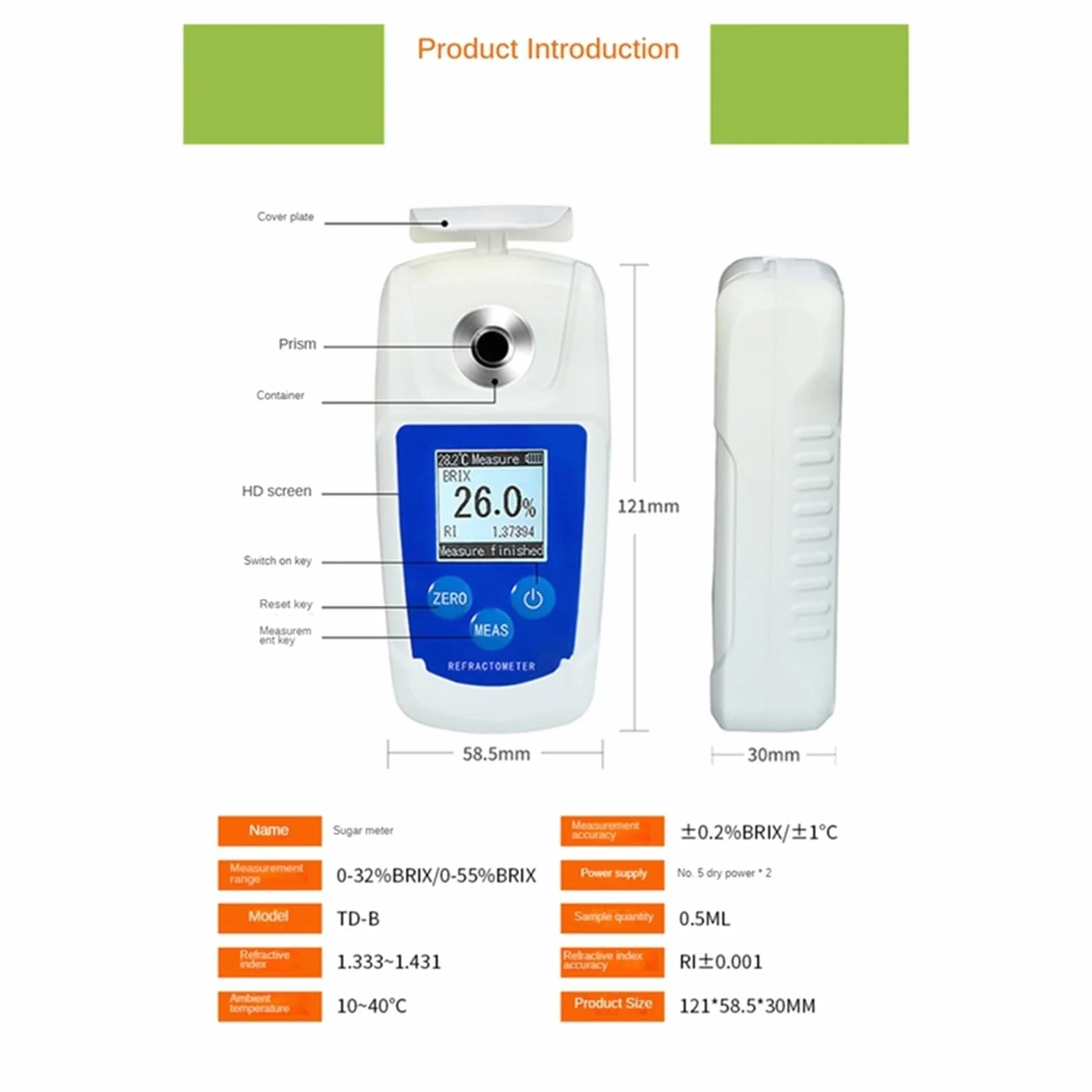 Medidor de Brix de azúcar 0-55% Digital Meter Tester Refractómetro profesional con batería Jugo de frutas Bebidas Medidor de azúcar Alta concentración Fácil de limpiar y almacenar