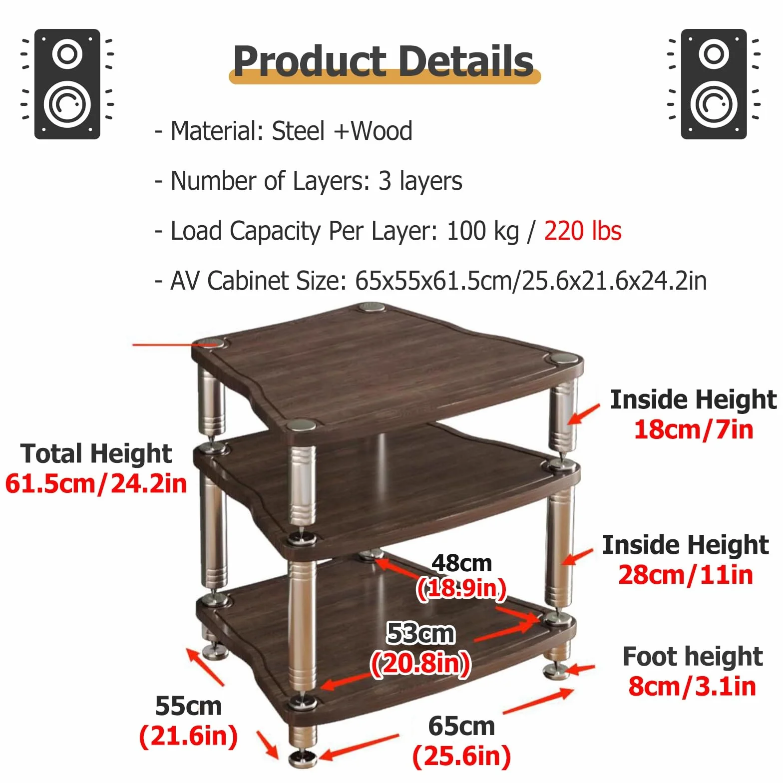 Soporte para componentes de Audio de Alta Resistencia, Soporte para Medios de Audio y Video, Soporte para Reproductor de Discos estéreo de 1, 2, 3 y 4 Capas, Soporte para componentes estéreo