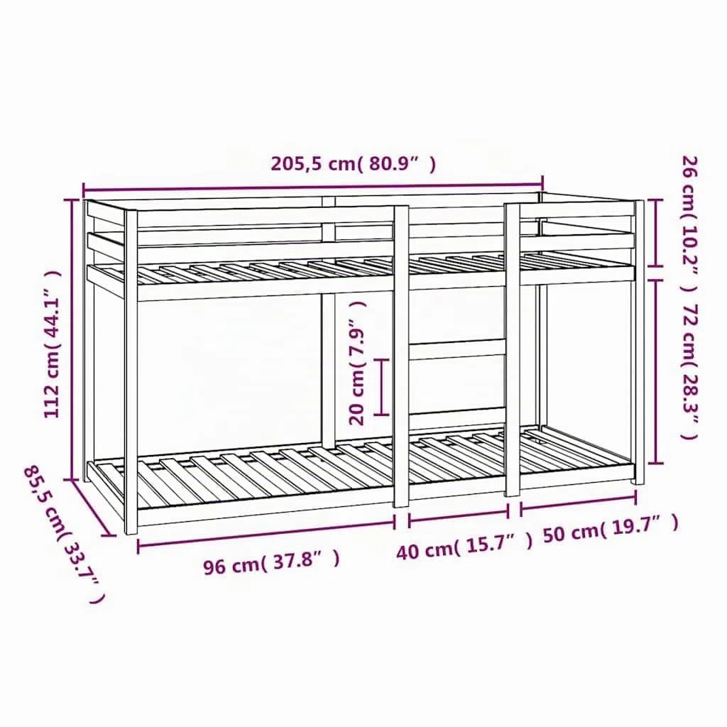 vidaXL Litera Cama Individual Doble Mueble Dormitorio Escalera Barandillas Protección Juvenil Niños Infantiles de Madera Maciza de Pino Blanca