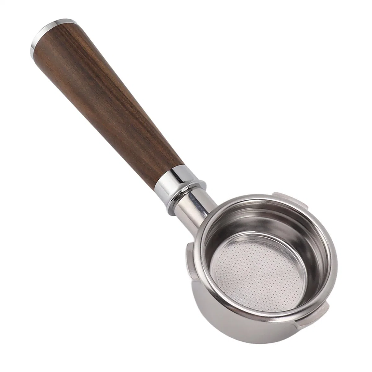 Portafiltro de café sin Fondo de 58 Mm, Portafiltro de Cesta de Filtro de Taza, Portafiltro de café de Acero Inoxidable de 3 Orejas Mango de Madera Maciza para Barsetto Piezas de e