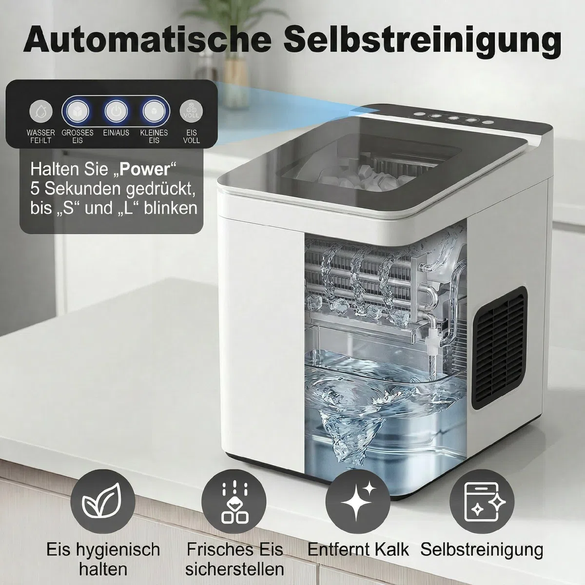 HOMCOM Máquina de cubitos de hielo pequeña, 12 kg, 24 horas, 9 cubitos de hielo en 7 – 10 minutos, 2 tamaños de cubos de hielo Bullet, máquina de hielo autolimpiable, con pala y cesta, para cocina
