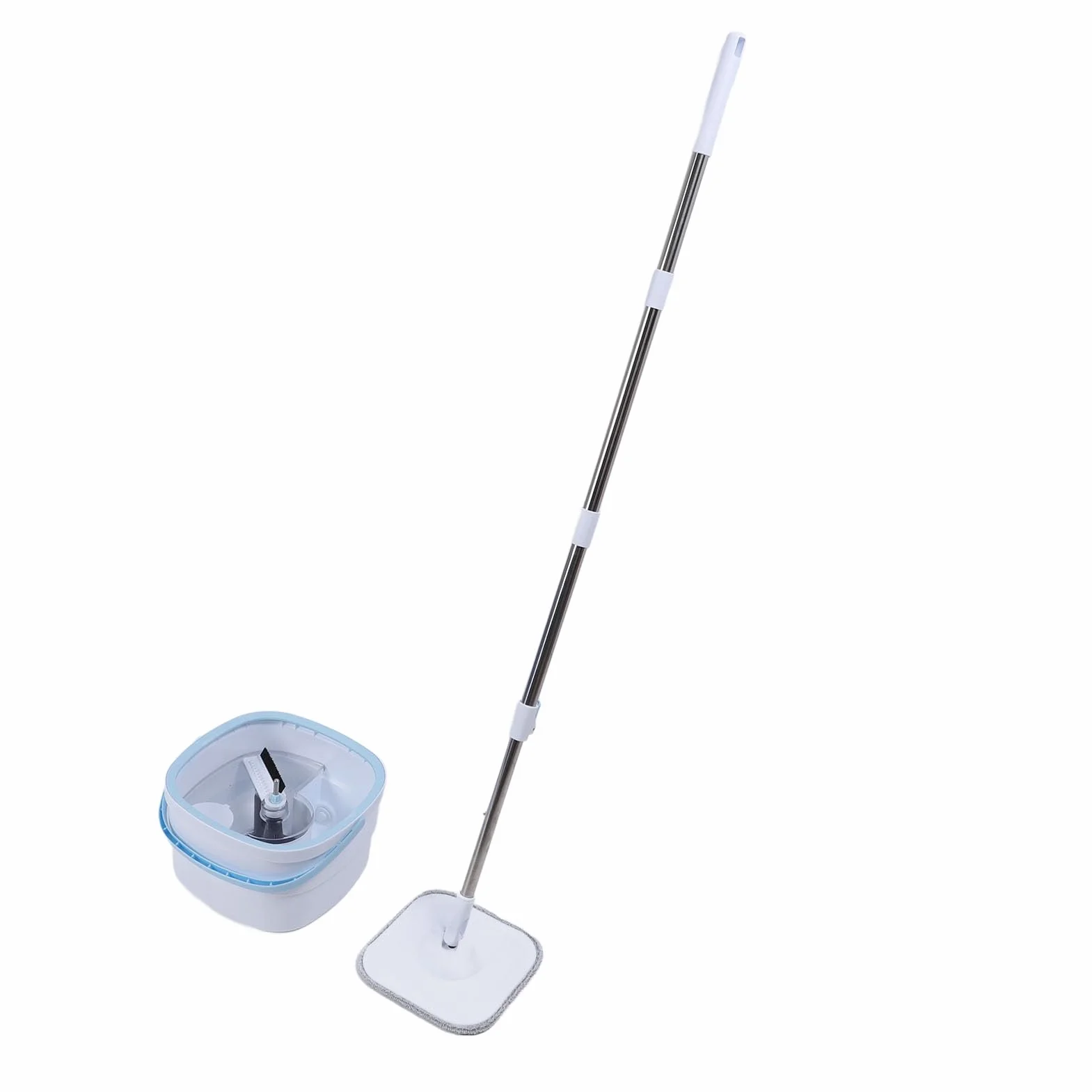 Jeffergarden Fregona Giratoria y Cubo con Juego de Escurridor, Kit de Limpieza de Piso Cuadrado PP ABS de Acero Inoxidable, Cabezal Giratorio de 360 ​​Grados, de Agua Sucia Separado, para Uso