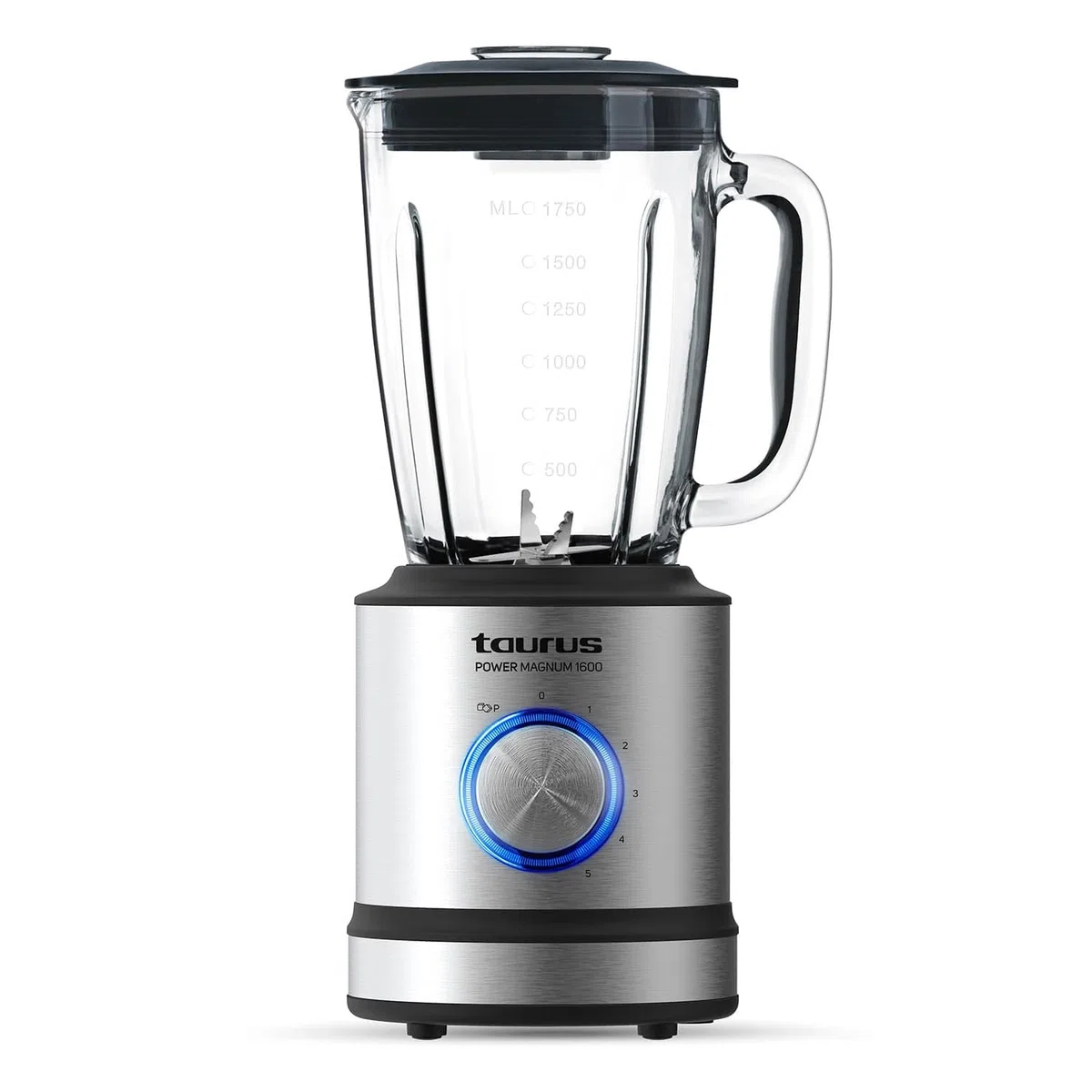 Taurus 1600 - Batidora de vaso, 1600 W, jarra cristal, 1.75 L, cuchillas de 6 filos, 5 velocidades + pulse, pica hielo, acero inoxidable, selector iluminado, inox