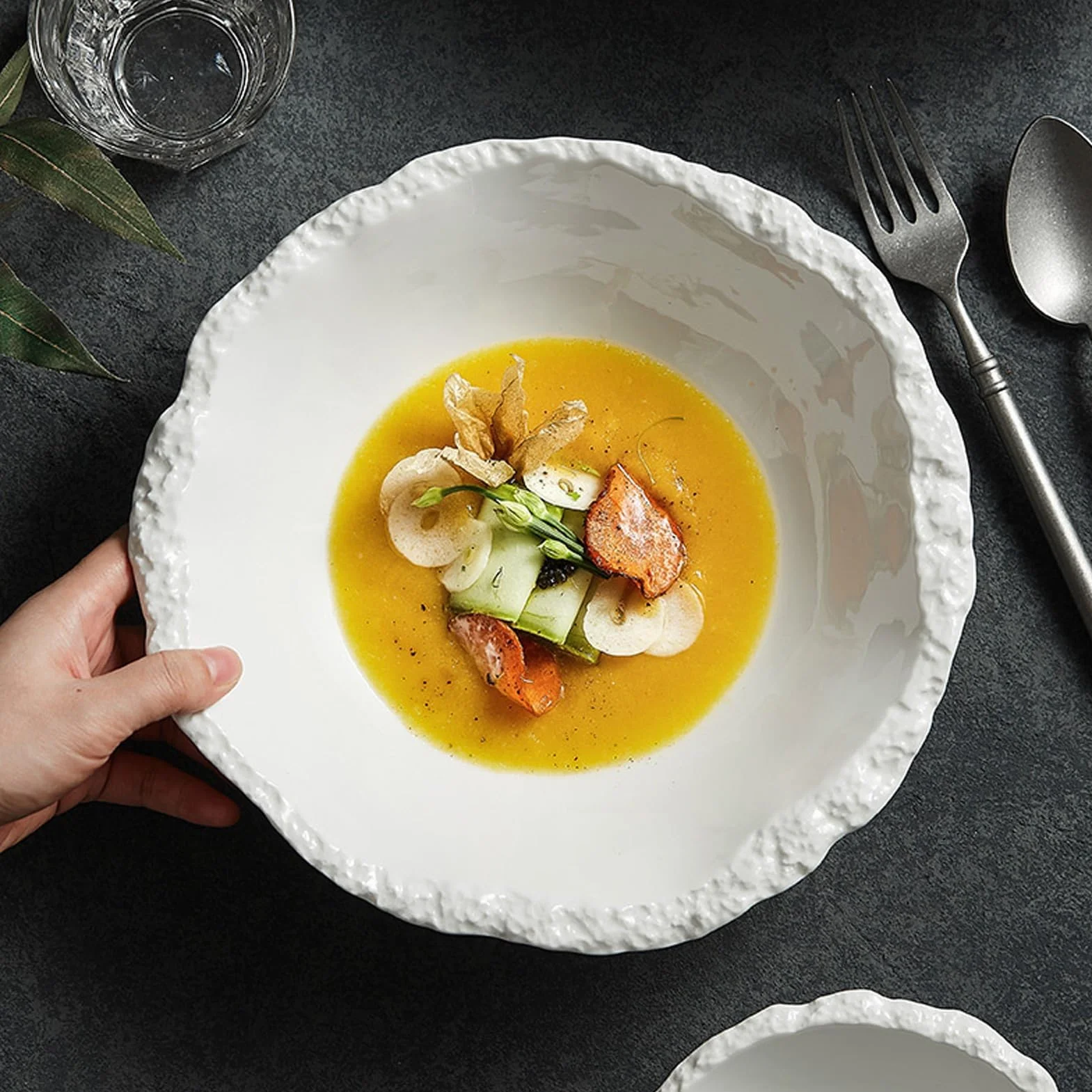 Plato de cerámica, plato de plato, cuenco de postre Dim Sum, cuenco de cerámica, cuenco de yogur, vajilla creativa para restaurante, blanco, M