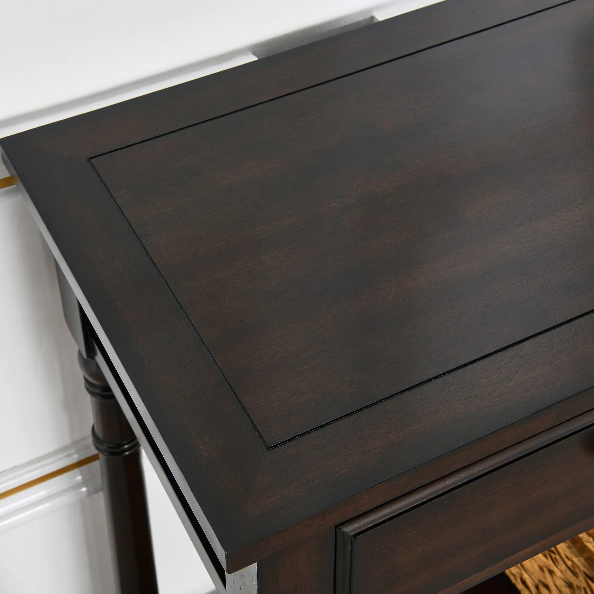 PADMA HOUSE - Mueble de madera maciza con 2 cajones, mesa consola con estante de consola de entrada de pasillo estrecho para 2 niveles, mesa de entrada a salón (marrón)