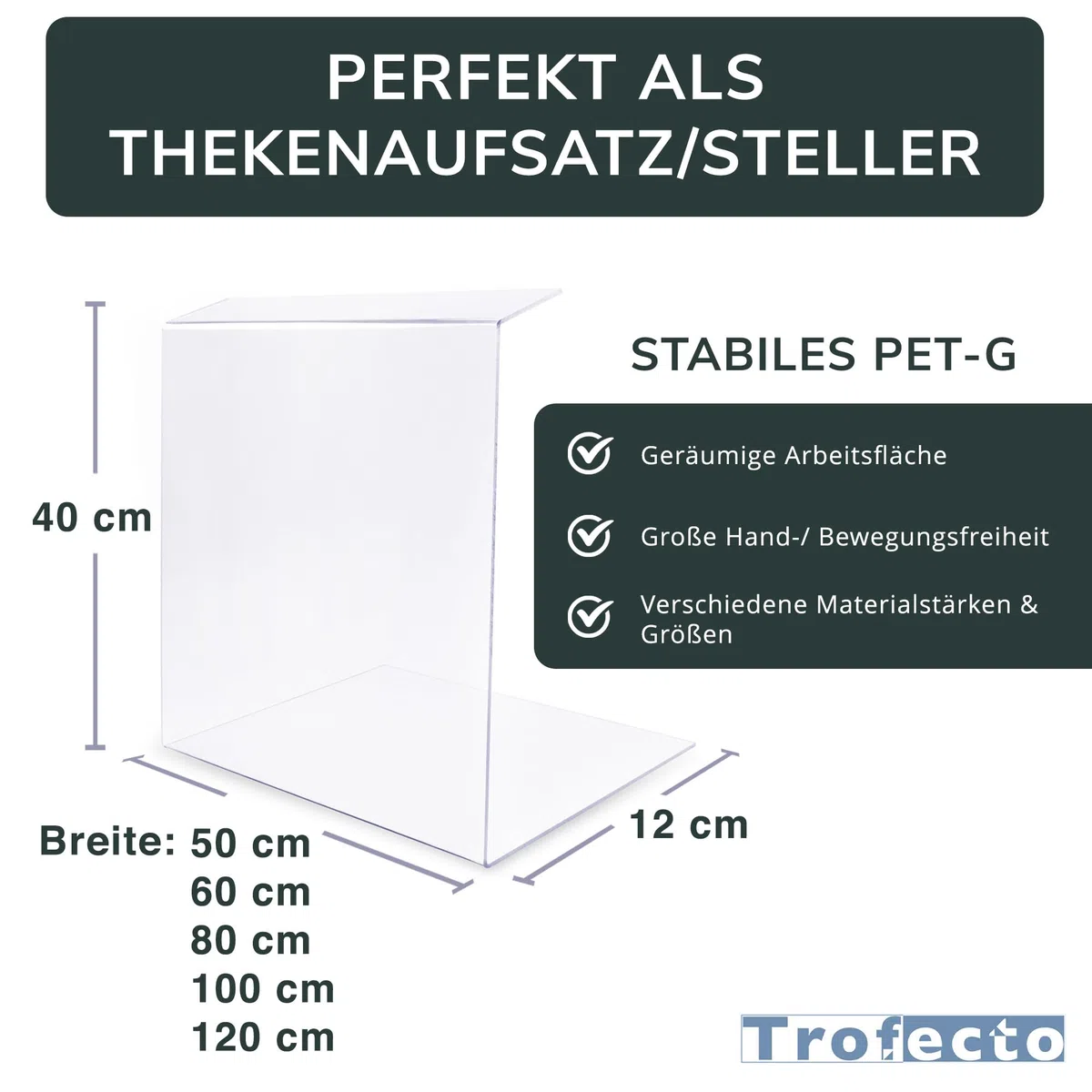 A+H - Protector para la tos tipo 2 para la gastronomía, de PETG, cristal transparente, longitud de 80 cm, grosor de 5 mm