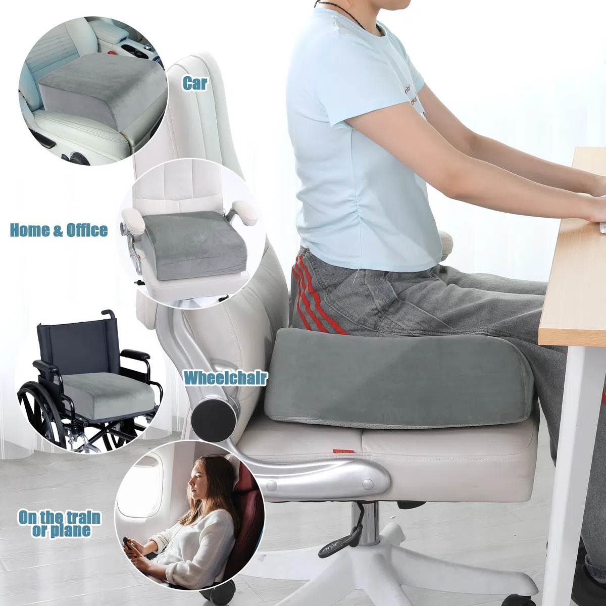 HOMBYS Cojines de asiento extragruesos de 6 pulgadas para silla de oficina, asiento elevador de adulto para coche, cojín de espuma viscoelástica para altura y silla de ruedas de ancianos, cojín de
