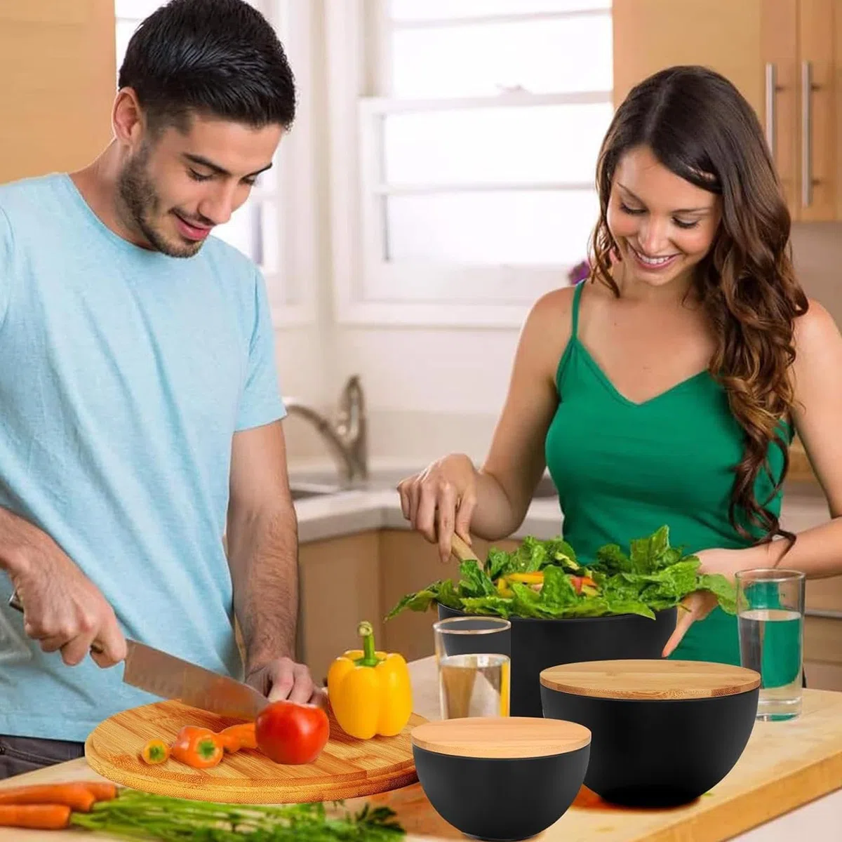 Bol Para Ensalada Con Tapa Encuentables Para Cocina | Ensaladeras Anidables Para Cocina Preparación Y Servicio De Comidas Ensalada Snacks Pan Sopa Frutas Verduras Con