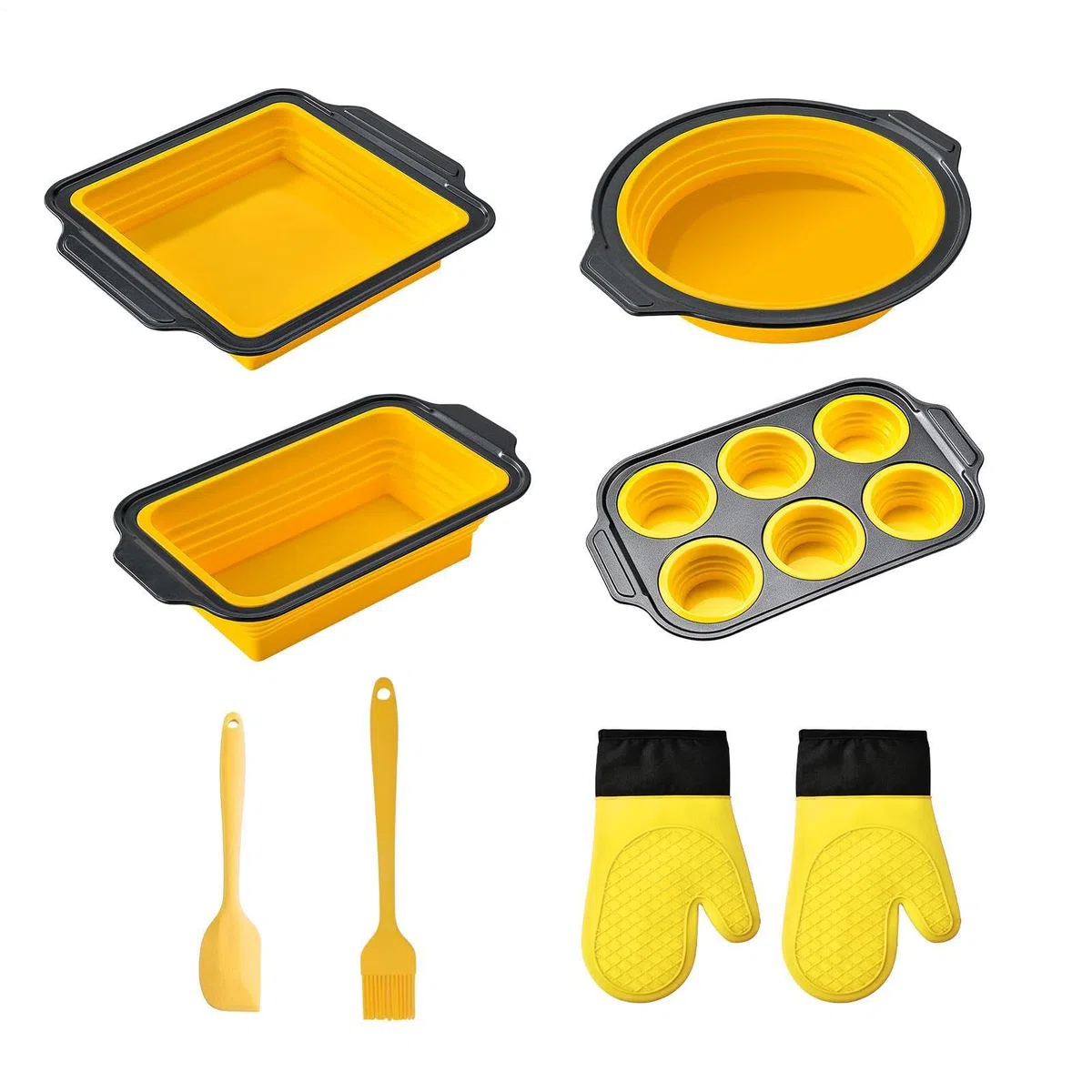 Juego de Moldes de Silicona para Hornear apilable y apto al lavavajillas | con Guante, Rasqueta y Cepillo Set Apilable Para pan, galletas, huevos, horno, tostadora