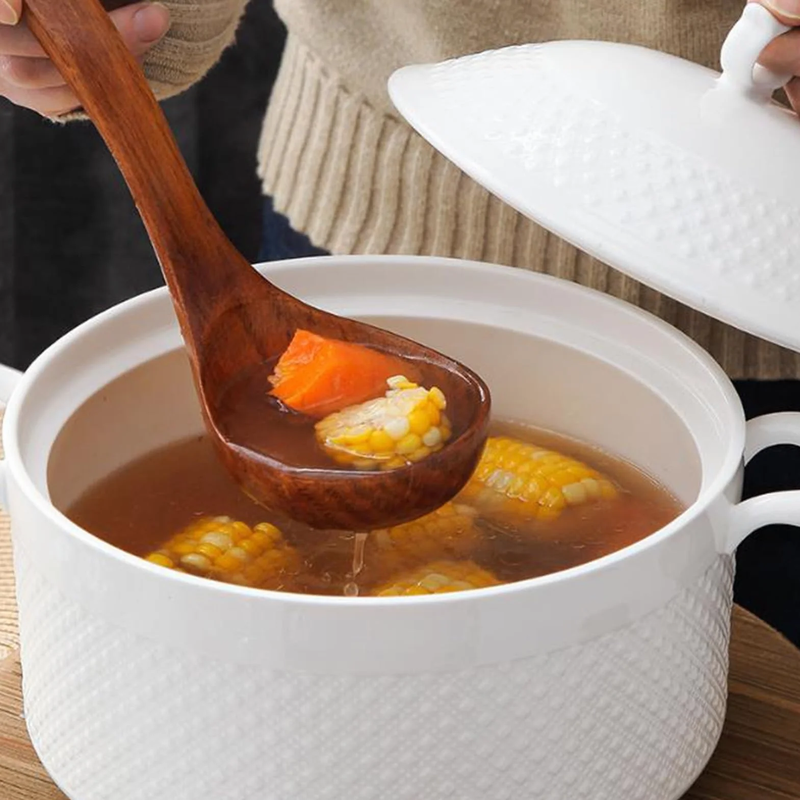 Tureen - Cuenco de cerámica de porcelana con tapa para cocina doméstica