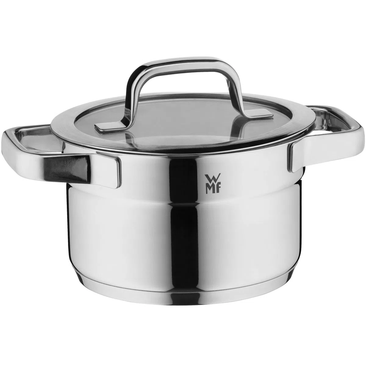 WMF Compact Cuisine - Olla pequeña (16 cm, Tapa de Cristal, 2 L, Acero Inoxidable Cromargan, Acero Inoxidable Pulido, apilable, sin Revestimiento)