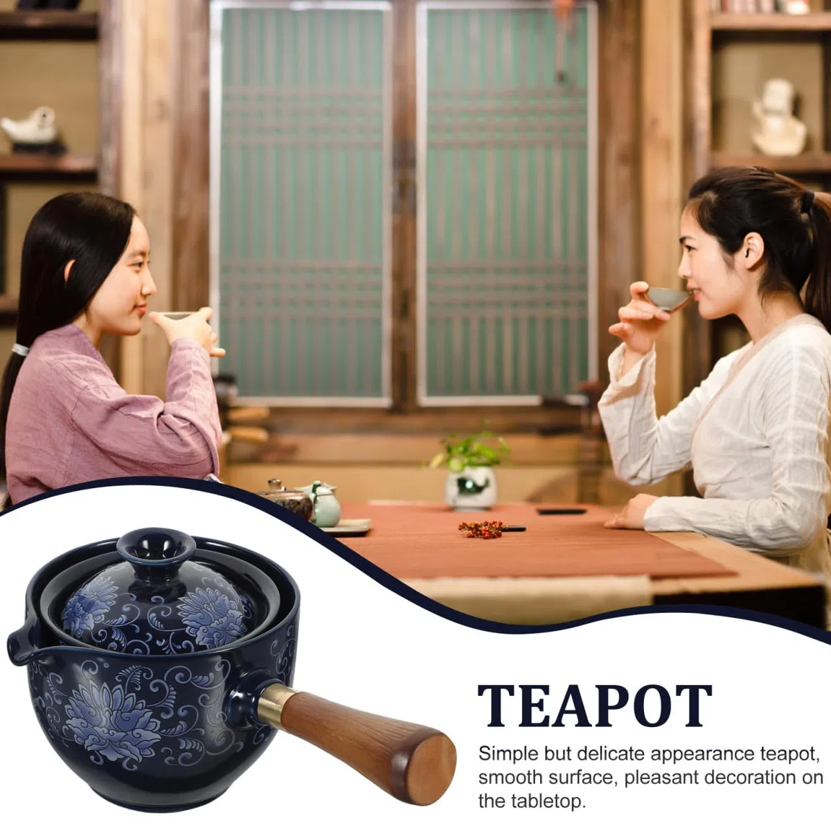Amosfun Tetera Porcelana China Giratoria Con Asa Lateral Para Té Individual Dispensador De Té De Cerámica Resistente Al Calor Ideal Para Uso En Oficina Y Hogar 6.69X4.33X3.93 Pulgadas