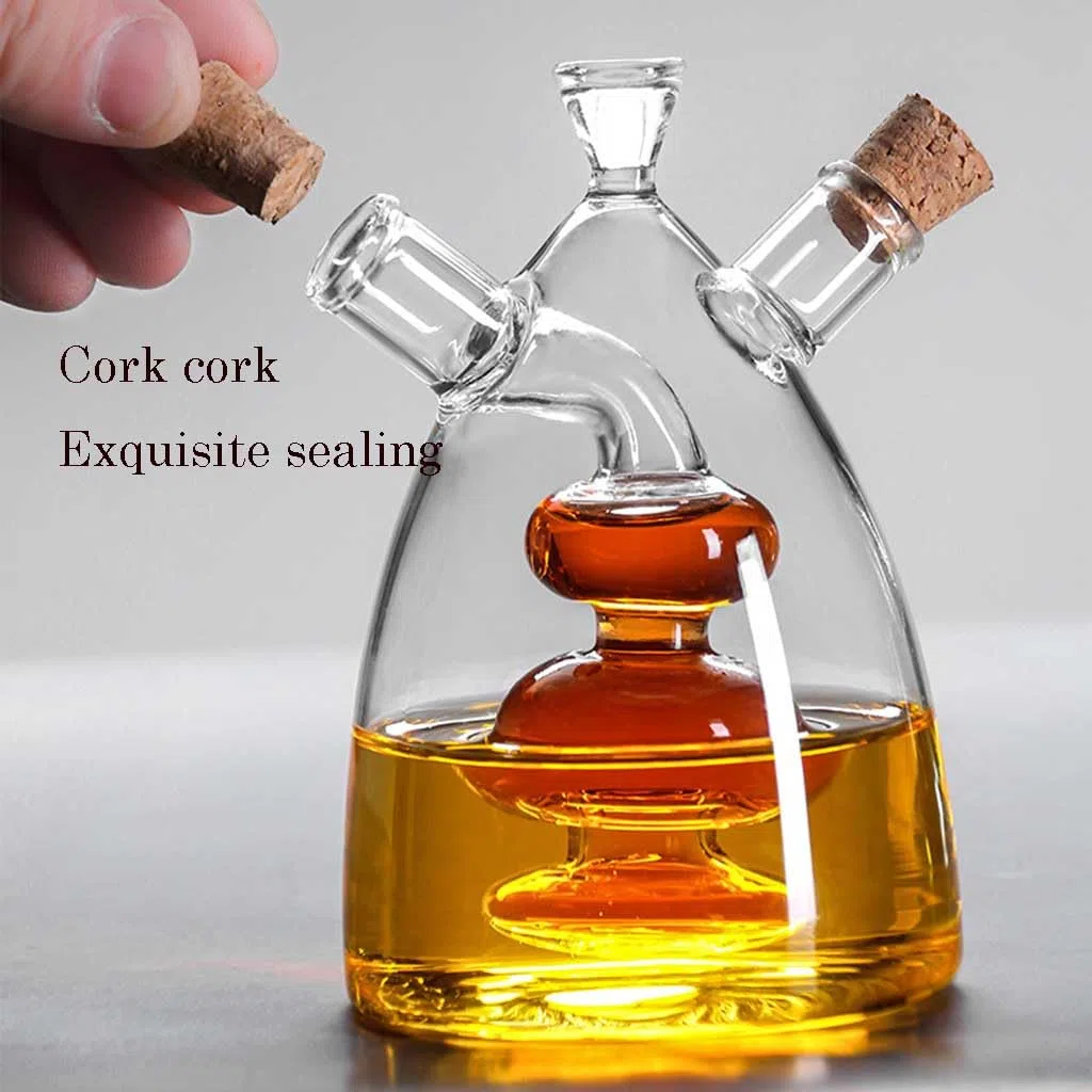 Dispensador de aceite y vinagre de cristal, Botella dispensadora de aceite y vinagre 2 en 1 de vidrio con tapones de corcho en varios tamaños(A Model,400ML)