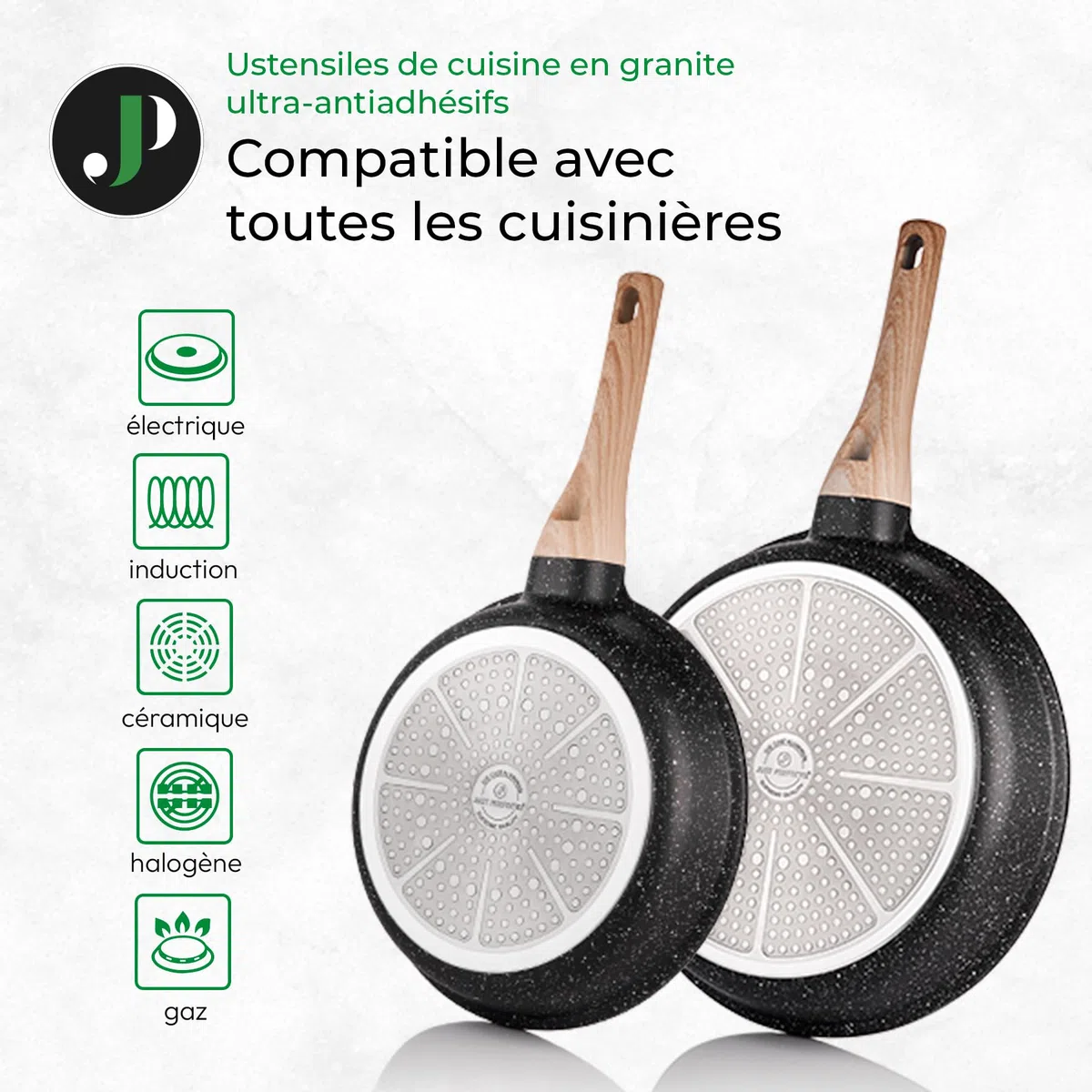 Juego de Cocina Antiadherente 18 Piezas – Ollas y Sartén con Mango Extraíble – Apto para Inducción – Sin PFOA – Fácil de Lavar a Mano (Negro)