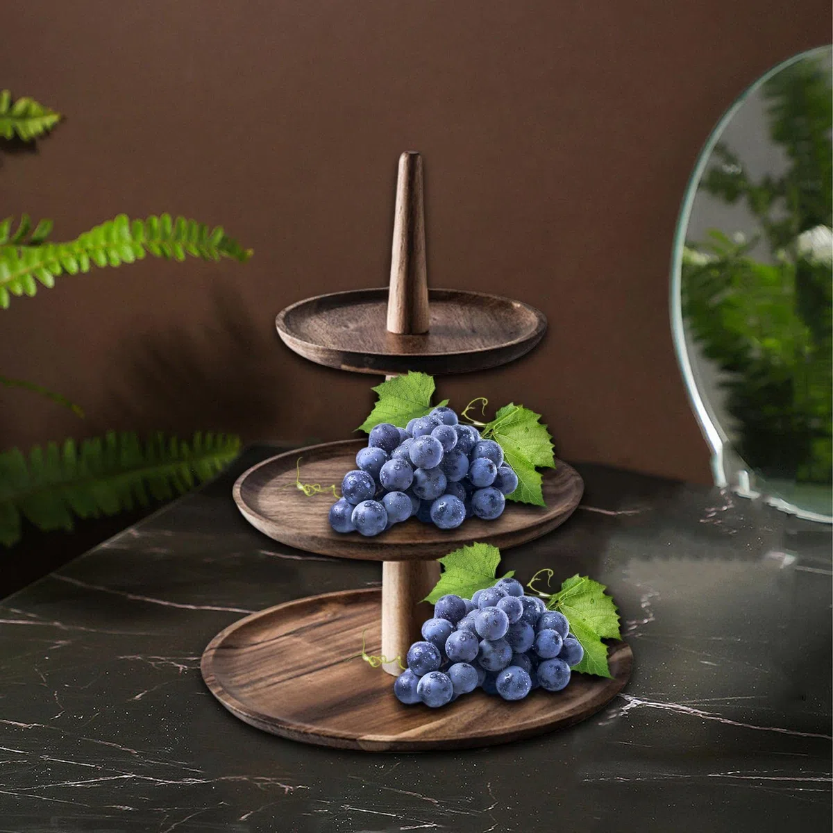 Soporte de Madera para Pasteles, Plato de Postre, Accesorios Decorativos, Bandeja Rústica para Servir, Expositor Decorativo de Varios Niveles Estilo C, 3 Capas, Individual