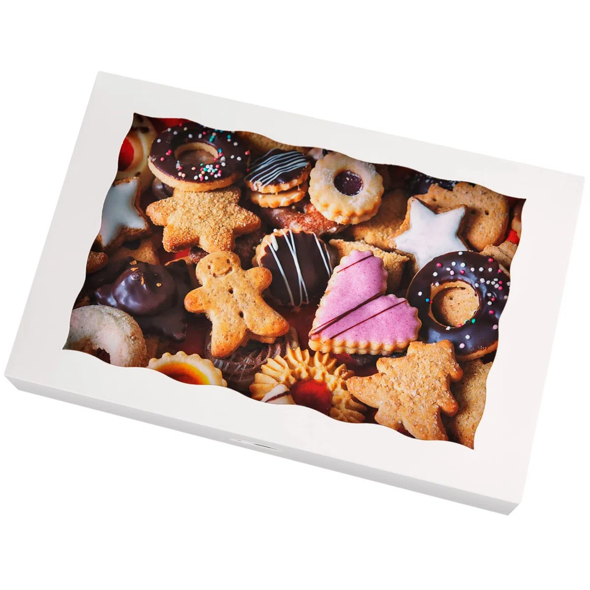 SOROO Paquete de 8 cajas de pastelería de 16 x 11 x 2.75 pulgadas, donas grandes blancas, magdalenas, cajas de galletas con ventana de PVC, caja de papel desplegable automático, contenedor de cartón