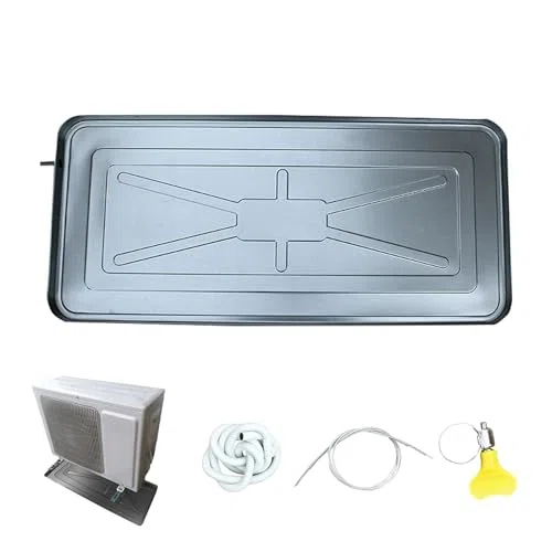 Bandeja de goteo de aire acondicionado para exteriores con tubo de drenaje y kit de instalación, evita daños por agua, fácil instalación, solución duradera para unidades de aire acondicionado